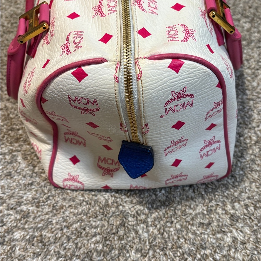 MCM White Satchel with Pink Handles and Multicolor Stripe - Picture 4 of 10